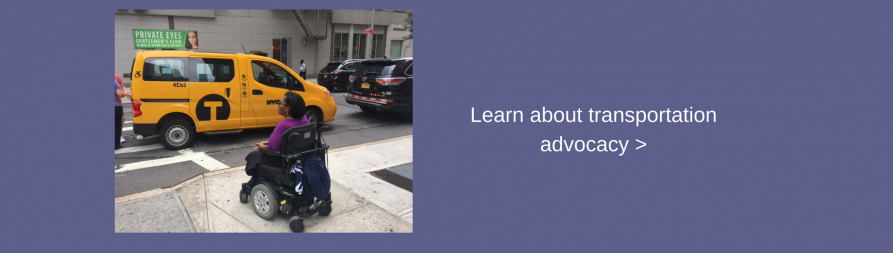 Image of wheelchair user waiting for a cab. Learn more about transportation advocacy.