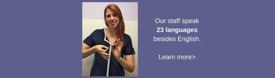 link, About CIDNY, Text: Our staff speak 23 languages besides English.