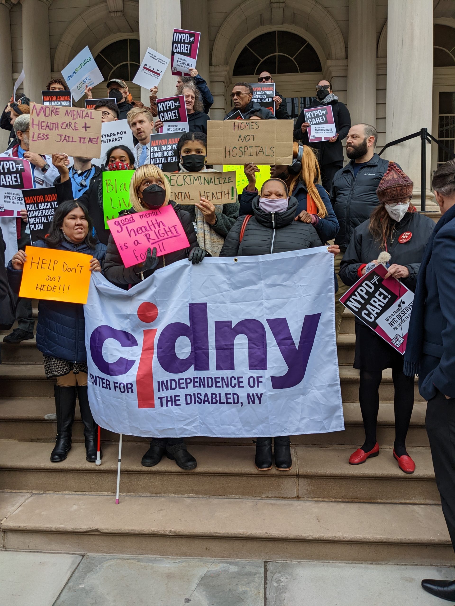 CIDNY attends a Rally Against Mental Health Involuntary Hospitalization on the steps of City Hall.