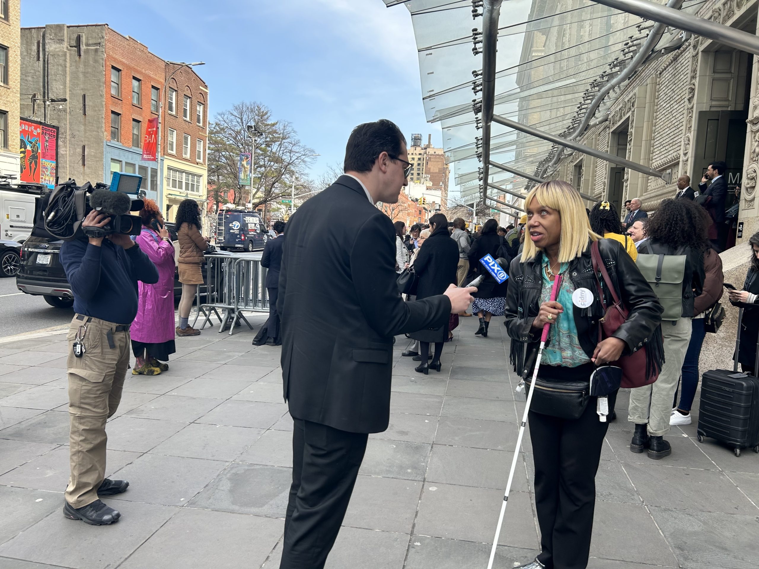 CIDNY's Dr. Sharon McLennon Wier speaks with WPIX News outside of the Brooklyn Academy of Music.