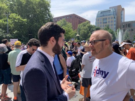 Assemblymember Alex Bores speaking with CINDY's general counsel Arthur Schwartz.