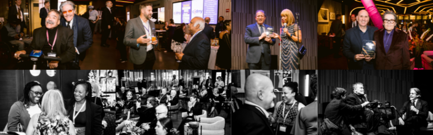 Photo collage of CIDNY's 2025 Gala featuring Gerlado Rivera, Bernard Carabello, City Council Member Harvey Epstein, Mike Schweinsburg of 504 Democratic Club, CIDNY's Dr. Sharon McLennon Wier, and more